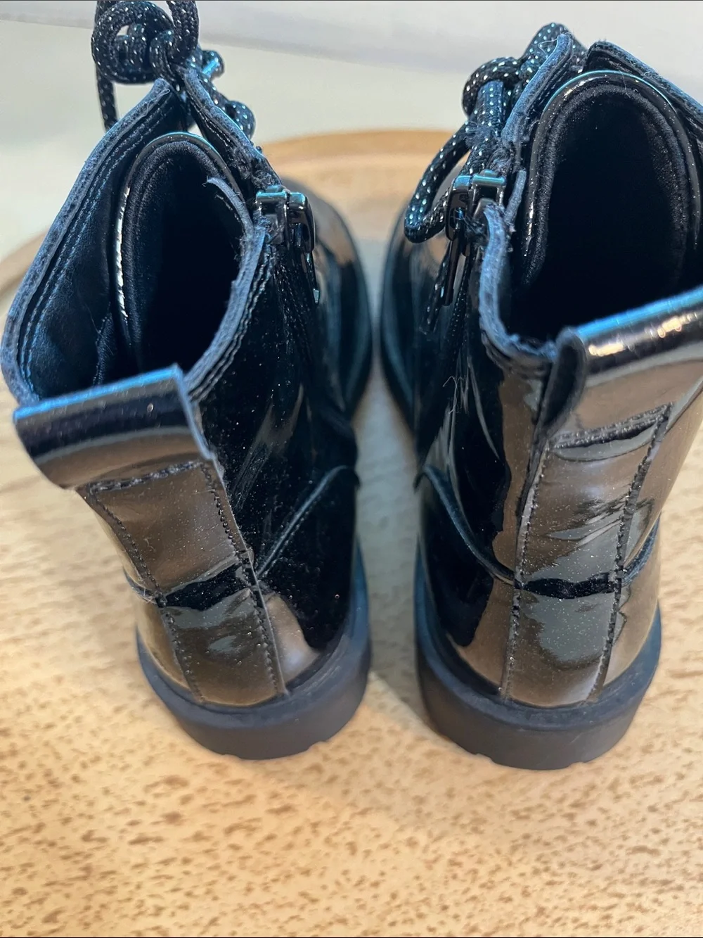 Old Navy Black Glitter Lace-Up Patent Ankle Boots for Kids
